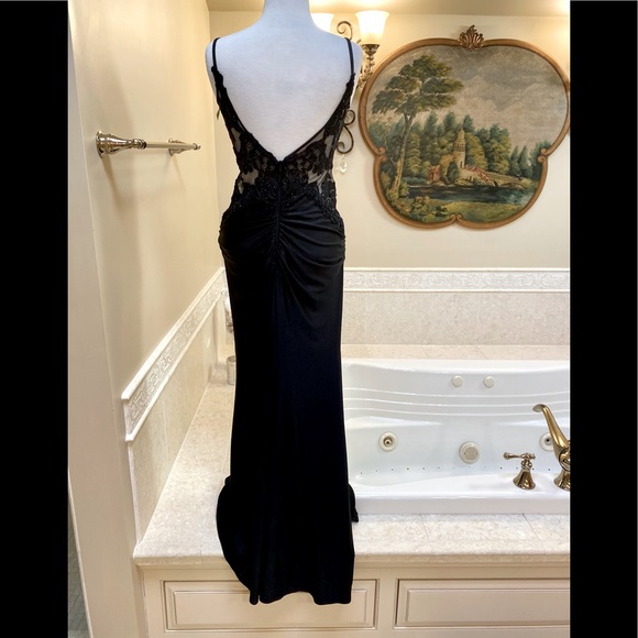 NEW Sexy La Femme Gorgeous Black Lace with Rhinestones Illusion Fitted Gown 12 - Picture 5 of 16